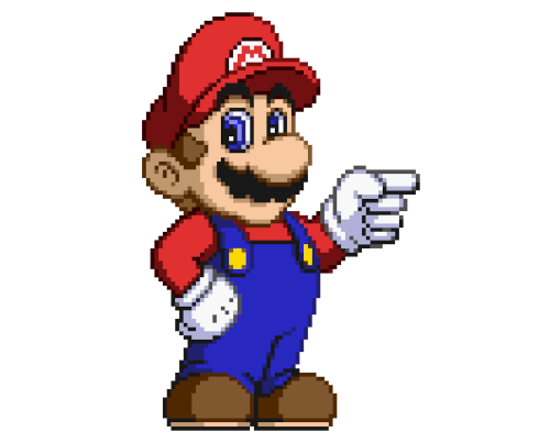 Mario pixalado apontando para a direita para um icone de whatsapp